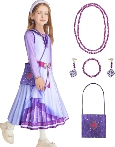 Brigcalki Dress Costume Cosplay for Girls Purple Princess Dress Up Suit World Book Day Halloween Christmas Party Outfit for Girls 5-12 Years