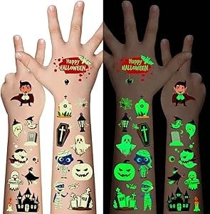 Awinmay Luminous Halloween Temporary Tattoos for Kids - 360 Pieces Halloween Glow In The Dark Tattoos for Boys and Girls,Bulk Halloween Prizes Treat or Trick Party Favor Goody Bag Stuffers 20 Sheets