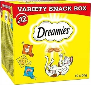 Dreamies Cat Treats Variety Pack, snacks with chicken, salmon flavour and cheese, Pack of 12 (12 x 60 g)