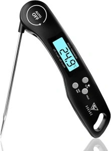 DOQAUS Digital Meat Thermometer, Instant Read Food Thermometer with Backlight LCD Screen, Foldable Long Probe & Auto On/Off, Perfect for Kitchen, BBQ, Water,Meat, Milk, Cooking Food (Black)