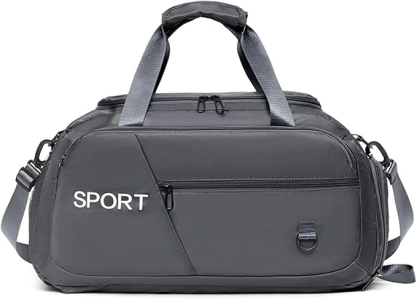 Sports Gym Bag for Men and Women, Yoga Gym Bag, Travel Duffle Bag with Shoes Compartment and Wet Pocket, Portable Lightweight Weekend Bag (Grey)