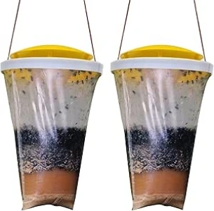 GROLF 2 Pack Fly Trap Outdoor Hanging Fly Catcher,Disposable Ranch Fly Trap Catcher Bag with Fly Bait,Fly Killer Repellent for Outdoor Garden, Farm, Horse Barn