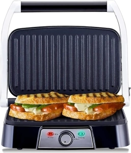 NETTA Panini Maker & Health Grill - Sandwich Toaster, Panini Press - 2 Slice Non-Stick Grill Plates – Built-In Fat Tray - 1500W - Stainless Steel – Easy to Clean