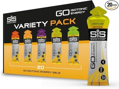 Science In Sport GO Isotonic Energy Gels, Running Gels with 22g Carbohydrates, Low Sugar, Variety Pack of Assorted Flavours, 60ml Per Serving (20 Pack)