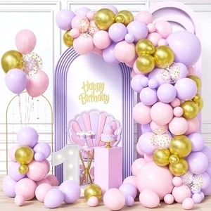 Ousuga Pink Purple Balloon Arch Kit, 103Pcs Pastel Macaron Baby Purple Pink Metallic Gold Confetti Balloon Garland Girl Women Bridal Baby Shower Birthday Anniversary Engagement Wedding Bachelor Party