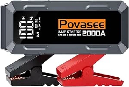 Povasee Jump Starter Power Pack, 2000A Car Battery Booster (up to 8L Gas or 6.5L Diesel) with 3