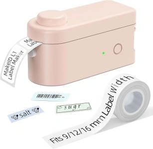 Makeid Label Maker Machine L1, Sticker Maker Machine with 16mm Tape, Portable Bluetooth Label Printer for Home Office Organization, Compatible Android & iOS, USB Rechargeable(203dpi Pink)