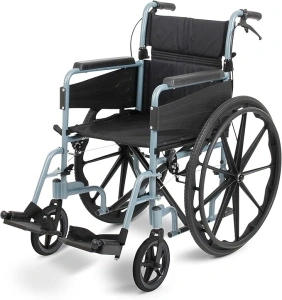 DAYS Escape Lite Wheelchair, Self Propelled Lightweight Aluminium with Folding Frame, Mobility Aid, Comfy and Sturdy, Portable Transit Travel Chair, Removable Footrests, Narrow, Silver Blue