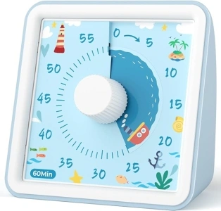 LIORQUE 60 Minute Visual Timer for Kids, Visual Countdown Timer Clock Kids Timer for Classroom Teaching Cooking, Pomodoro Timer with 'Boat' Pattern Design