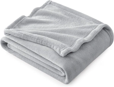 Bedsure Fleece Blanket Sofa Throw - Versatile Blanket Fluffy Soft Throw for Bed and Couch Throw/Single, Light Grey, 130x150cm