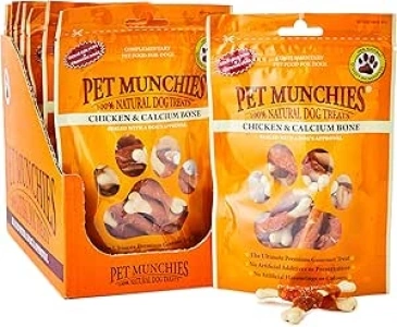 Pet Munchies Chicken and Calcium Bones Dog Treats, Premium Dog Chews with Natural Real Meat, Low in Fat and High in Protein 100g (Pack of 8)