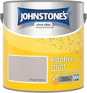 Johnstone's - Kitchen Paint - Chapel Stone - Matt Finish - Grease & Stain Resistant - Suitable for Kitchen Walls & Ceilings - Highly Durable - Low Odour - 12m2 Coverage per Litre - 2.5L