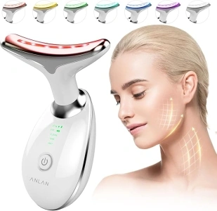 ANLAN Red Light Therapy Face Massager, Skin Face Lift Device with 7 Colors, 3 Modes Led Facial Sculptor for SkinTightening & Neck Lifting, 45°C EMS Massage Face Toning Firming Machine for Women