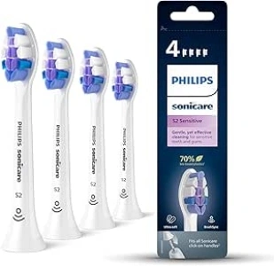 Philips Sonicare Brush Heads, S2 Sensitive Brush Head with Ultra-Soft bristles for Sensitive Teeth and Gums, White, 4-Pack, (Model HX6054/10)