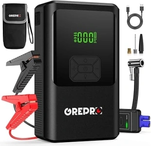 GREPRO 5-in-1 Jump Starter Power Pack with 150PSI Air Compressor (Up to 10.0L Gas,8.0L Diesel), Car Jump Starter for 12V Vehicle, 3000A Jump Pack and Jump Starter with Digital Display, LED Flashlight