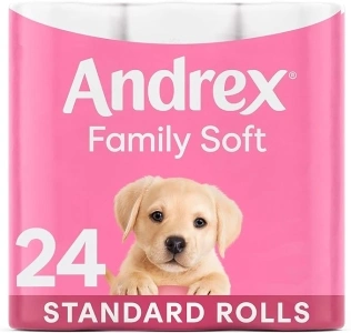 Andrex Family Soft Toilet Tissue 24 Standard Toilet Rolls, Gentle on your Family’s skin (Previously Andrex Gentle Clean Toilet Paper) -24 Loo Rolls