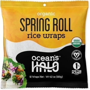 Ocean's Halo Organic Spring Roll Rice Wraps 120g - USDA Organic, Vegan Certified, Gluten-Free Ingredients, Non-GMO, Excellent for Healthy and Delicious Spring Rolls, Easy to Use and Fit for Any Diet