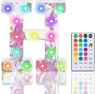 Light Up Letters, Glitter LED Letter Lights 18 Color Changing Diamond Alphabet Sign Night Light with Remote Control for Girls Gifts Birthday Bar Wedding Party Christmas Valentine Wall Table Decor - H