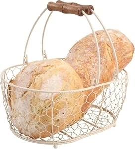 T&G Provence Wireware Medium Oval Basket with Aged Wooden Handles, Cream, 29.5 x 21.5 x 12.7 cm