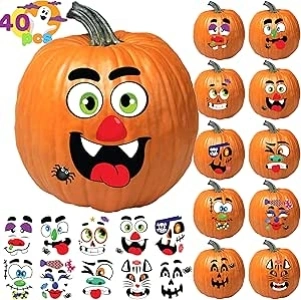 JOYIN Make 40 Faces Pumpkin Decorating Stickers with 18 Sticker Sheets in 12 Different Designs and Sizes Halloween Party Supplies Trick or Treat Party Favors