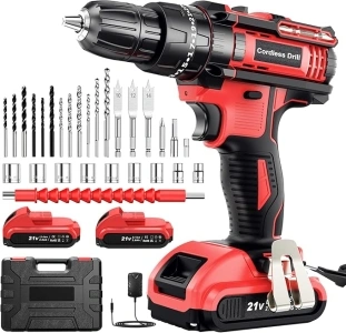 Cordless Drill Set 21V, Cordless Hammer Drill with 2 Batteries 2000mAh, 25+3 Torque, 42N.m Max Electric Drill, 30PCS Drill Bits 2 Speed, LED Light for Home and Garden DIY Project