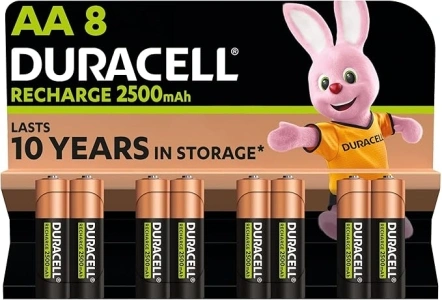 Duracell Rechargeable AA Batteries (Pack of 8), 2500 mAh NiMH, pre-charged, Our No. 1 Longest Lasting Rechargable battery with a 0% plastic 100% recyclable packaging