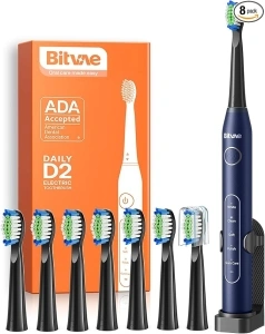 Bitvae D2 Electric Toothbrush for Adults and Kid, Sonic Electric Toothbrush with 8 Brush Heads and 1 Holder, 5 Modes, Smart Timer, Dark Blue