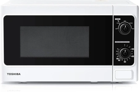 TOSHIBA 20 Liter 800W Manual Control Solo Small Microwave, Compact with 5 Power Levels, Automatic Defrost Function, Perfect for 9'' pizza, Clock and Timer, Easy Clean, White- MM-MM20P(WH)