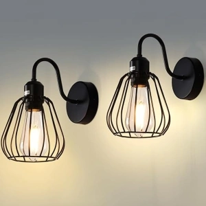 MantoLite 2 pcs Black Wall Lights Simplicity Vintage Industrial Wall Lights Bedside Lamps E27 Edison Bulbs Wall Sconce Lamp Holder for Living Room Bedroom Restaurant Lighting