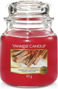 Yankee Candle Scented Candle | Sparkling Cinnamon Medium Jar Candle| Burn Time: up to 75 Hours