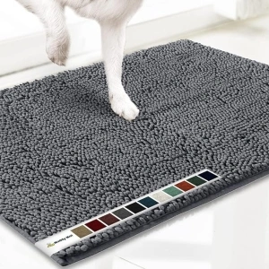 Muddy Mat AS-SEEN-ON-TV Highly Absorbent Microfiber Door Mat and Pet Rug, Non Slip Thick Washable Area and Bath Mat Soft Chenille for Kitchen Bathroom Bedroom Indoor and Outdoor - Grey Medium 30