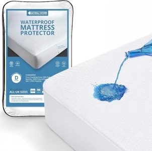 Acrali Home 100% Waterproof Mattress Protector double Bed (137x190x40cm) - Non Noisy, Terry Cotton, Allergy-Free, Extra Deep 40cm Fitted Skirt - Super Absorbent & Machine Washable Cover, White