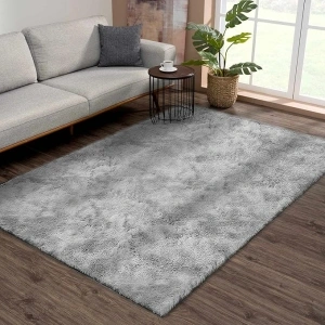 ASIinnsy Area Rugs Soft Fluffy Shaggy Rugs Living Room Grey Large Modern Plush Rug High Pile Non-Slip Bedroom Carpet Floor Mat Nursery Bedside Rug (Grey White, 120 x 160 cm)