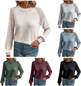 Women Fashion Kint Sweater UK Long Sleeve Lightweight Crew Neck Jumper Loose Fit Casual Pullover Tops Basic Soft Sweat Blouse Ladies Going Out Sweater