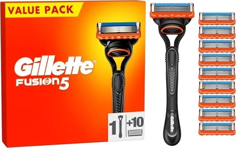 Gillette Fusion5 Men's Razor + 10 Razor Blade Refills with Precision Trimmer, 5 Anti-Friction Razor Blades