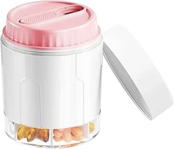 Zoksi Large Pill Box Organiser for Monthly, Pill Bottle for Vitamin or Supplement, Medicine Storage Box with 7 Large Compartments, Medicine Pots with Two Lids, Tablet Organiser for Medication