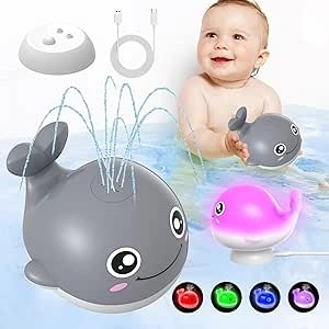 Ucradle Baby Bath Toys,Rechargeable Light Up Whale Spray Pool Toys, Bathtub Sprinkler Toy, Night Light Toy, IPX7 Waterproof Baby Toys for 0-6 Months,1,2,3,5 Years