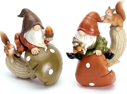 Valery Madelyn Autumn Decorations Gonks Ornaments Set of 2, Fall Gnomes with Squirrel Mushroom and Pine Cone, Harvest Decor for the Home Living Room Window Garden Outdoor, 12.5cm/13cm