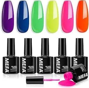 MEFA Gel Nail Polish Set, 6 Colors Neon Gel Polish Set Soak Off UV Gel Pink Nail Gel Manicure Nail Art Salon DIY Home