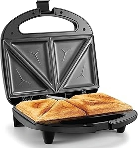 YASHE Sandwich Maker for 2 Sandwiches, Sandwich Toaster 2-Layer Non-Stick Coating, Quick Heating Toaster, Heat-Insulated Handle, Non-Stick Plate, Automatic Temperature Control, Black