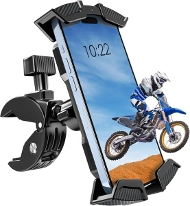 BUGANI Motorcycle Phone Mount, Bike Phone Holder, Phone Holder for Bike Scooter Handlebar, Security Lock, One-Hand Operation, 360° Rotatable Phone Mount Compatible with iPhone Samsung 4.7-6.8