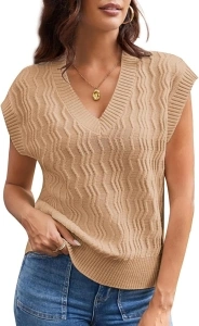 GRACE KARIN Womens V Neck Ribbed Knit Sleeveless Casual Cap Sleeve Sweater