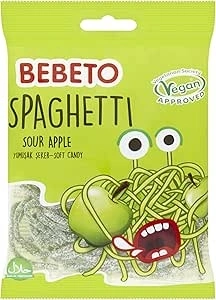 Bebeto Sour Apple Spaghetti Sweets - Delicious Vegan Sweets Made with Real Fruit Juice & Halal Certified, 70 g (Pack of 1)