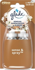 Glade Sense & Spray Air Freshener Refill, Motion Activated Automatic Room Spray and Odour Eliminator for Home, Sandalwood & Jasmine, Duo Pack (2 x 18ml)