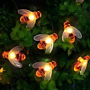 Solar Garden Lights, Honey Bee Fairy String Lights, 7M/24Ft 8 Mode Waterproof Outdoor/Indoor Garden Lighting for Flower Fence, Lawn, Patio, Festoon, Summer Party, Christmas, Holiday(Warm White)