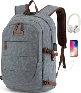 Tzowla Canvas Laptop Backpack Mens Womens,Vintage Travel Work Hiking Backpacks,School College Rucksack Fits 15.6-17.3 Inch Computer,Bookbag with USB Charging Port