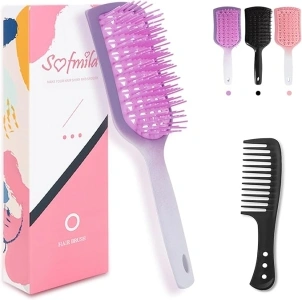 Hair Brush, Detangler Brush with Ultra-soft Bristles Detangling Wet/Dry Hair for Men Women Kids Hair, Glide Through Tangles with Ease, Purple