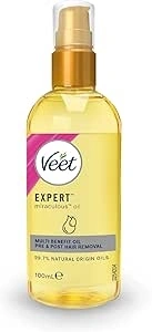 Veet Miraculous Oil, 100ml, Razor Bumps Treatment, Women's Shaving Oil, Dermaplaning Oil For Face, Pre and Post Hair Removal, Argan Oil, Shea Butter, Almond Oil, Avocado Oil, Hair Oils