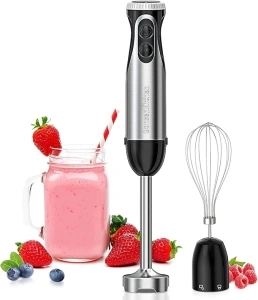 Bonsenkitchen Hand Blender, 2-in-1 Multi-Purpose Stick Blender with Whisk, Powerful 1000W Handheld Blender, 20-Speed and Turbo Mode, Stainless Steel Hand Blender for Kitchen, Smoothies, Soup(HB3204)