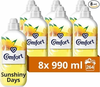 Comfort Sunshiny Days Fabric Conditioner with Stay Fresh technology for 100 days of freshness + fragrance* 8x 990 ml (264 washes)